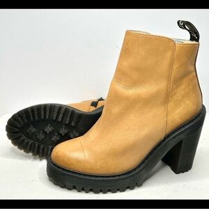 Dr. Martens Tan Leather Magdalena Heeled Platform Boots 7